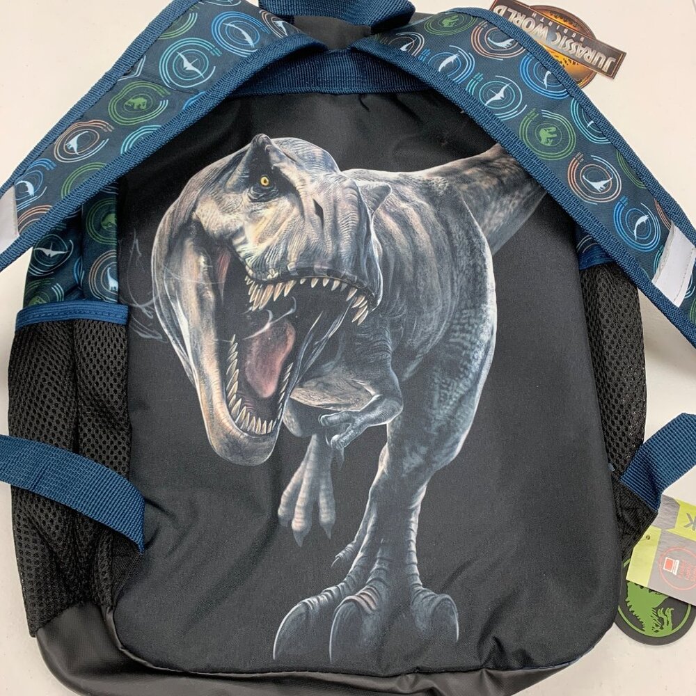 Jurassic World 17" Backpack Padded Laptop Sleeve Water-Resistant Blue Dinosaur - Picture 5 of 10